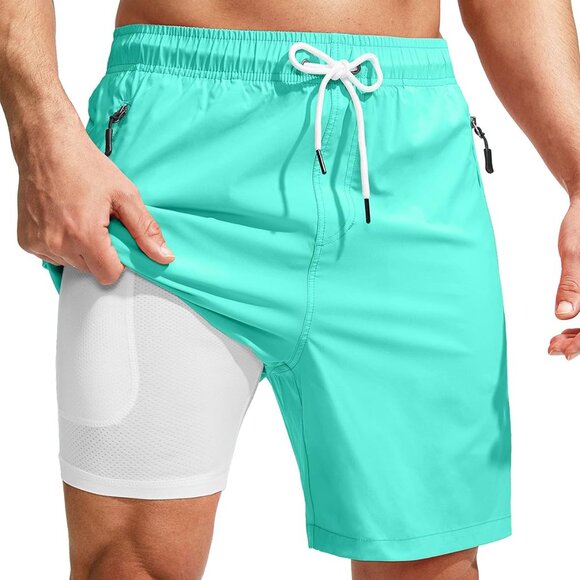 Men's Swim Trunks with Compression Liner Quick Dry Board Shorts Swimsuit Swimwea